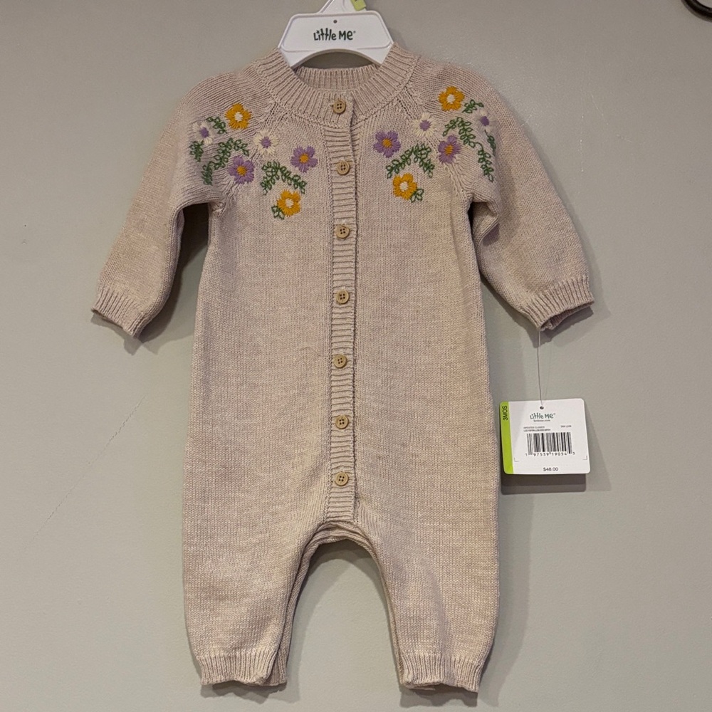 Little Me Beige Floral Knit Onesie
